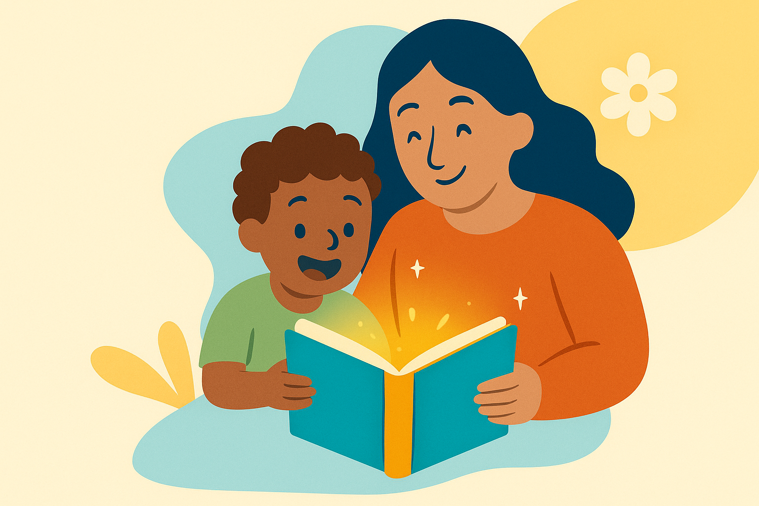 Mother reading to child illustration